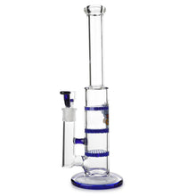 Load image into Gallery viewer, Glass Triple Disc Perc Bong Blue HoneyComb
